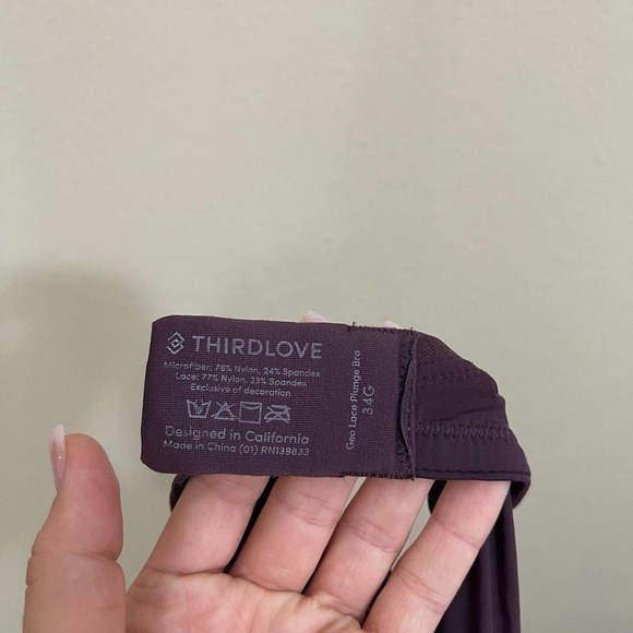 ThirdLove Geo Lace Plunge Memory Foam Mesh Underwire T-Shirt Bra Plum Purple 34G - Picture 11 of 11